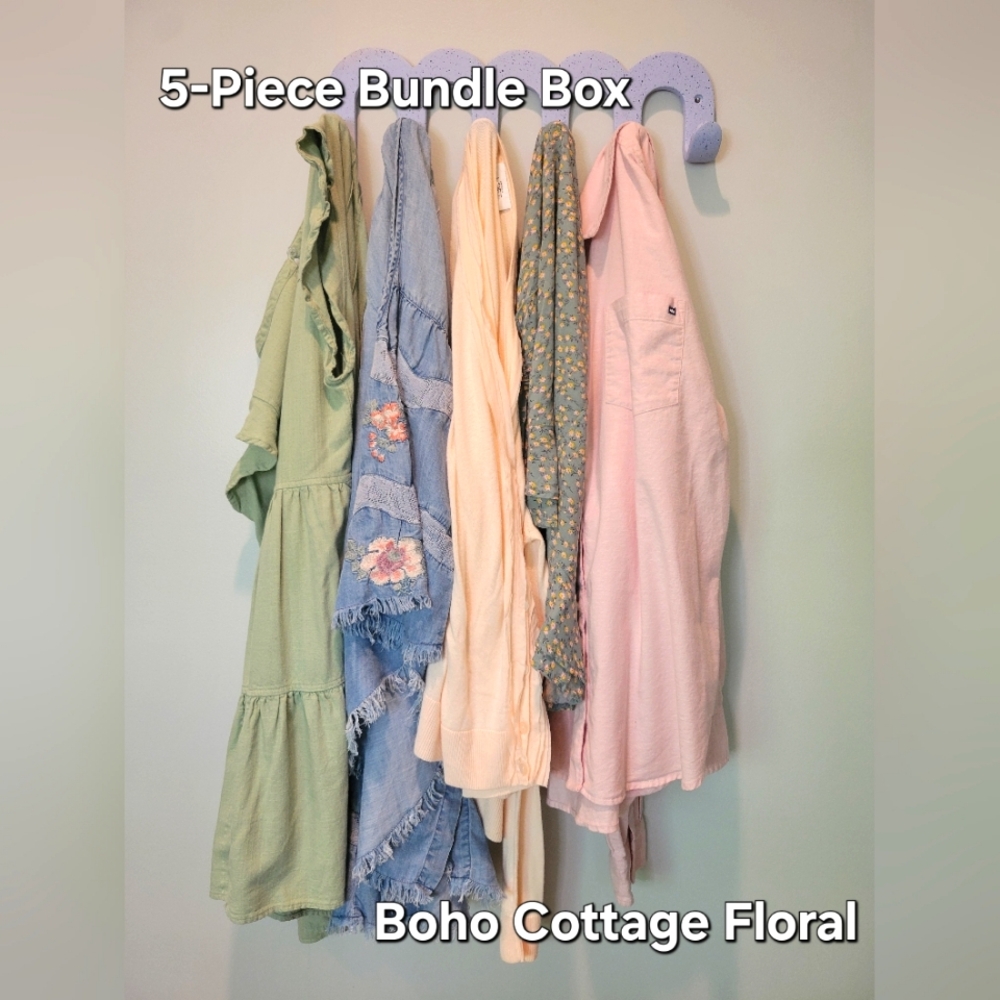 5 Piece Bundle Box Pastel Floral Cottagecore Top Skirt Dress SZ M